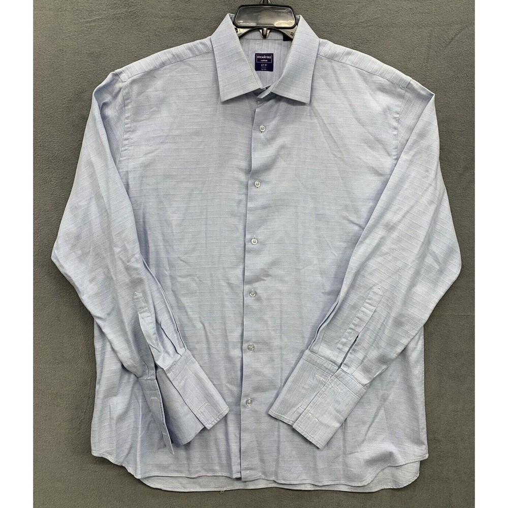 Modena Dress Shirt Mens 17 1/2 34-35 Blue Barrel Cuff Sleeves Career Church